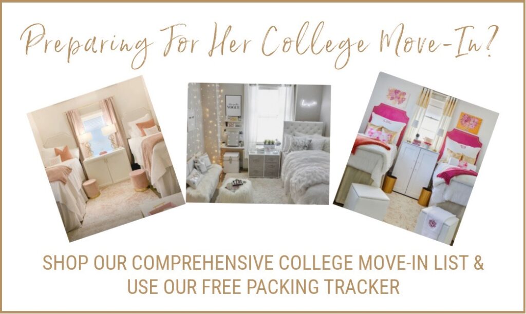 Pictures of various girls dorm room decorations and an invitation to shop the comprehensive list curated by TSP team