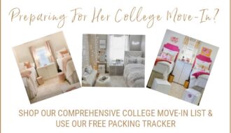 Pictures of various girls dorm room decorations and an invitation to shop the comprehensive list curated by TSP team